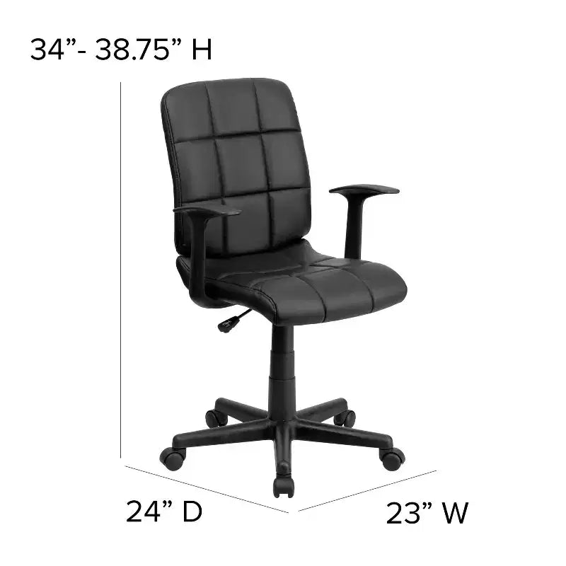 Chaise de bureau pivotante Emma et Oliver en vinyle matelassé mi-hauteur avec accoudoirs