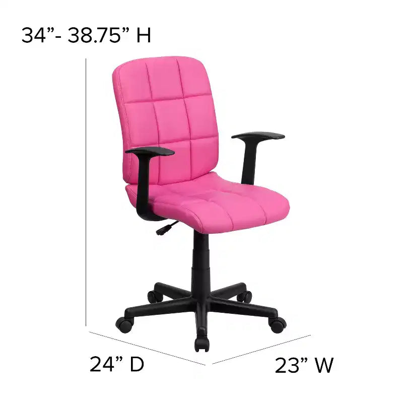 Chaise de bureau pivotante Emma et Oliver en vinyle matelassé mi-hauteur avec accoudoirs