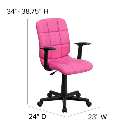 Chaise de bureau pivotante Emma et Oliver en vinyle matelassé mi-hauteur avec accoudoirs