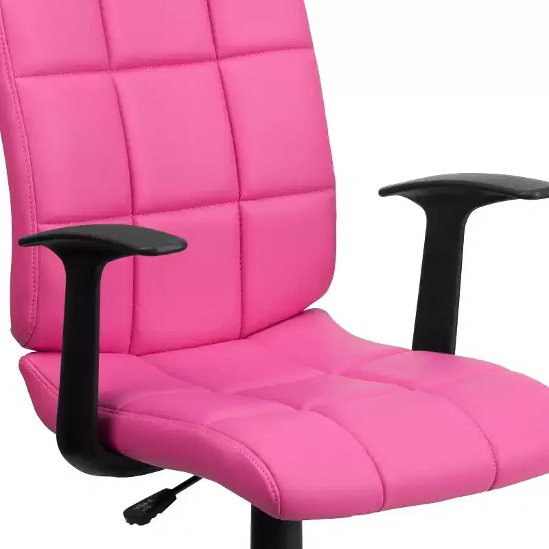 Chaise de bureau pivotante Emma et Oliver en vinyle matelassé mi-hauteur avec accoudoirs