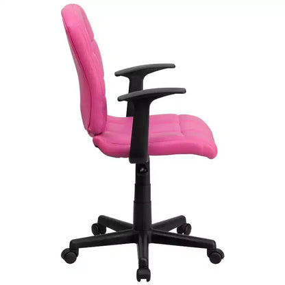 Chaise de bureau pivotante Emma et Oliver en vinyle matelassé mi-hauteur avec accoudoirs