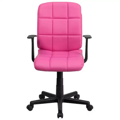 Chaise de bureau pivotante Emma et Oliver en vinyle matelassé mi-hauteur avec accoudoirs