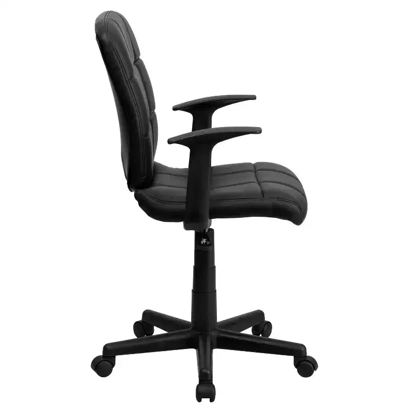 Chaise de bureau pivotante Emma et Oliver en vinyle matelassé mi-hauteur avec accoudoirs
