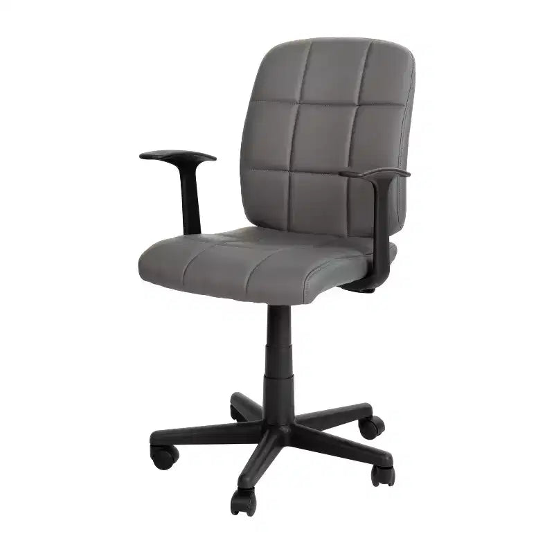 Chaise de bureau pivotante Emma et Oliver en vinyle matelassé mi-hauteur avec accoudoirs