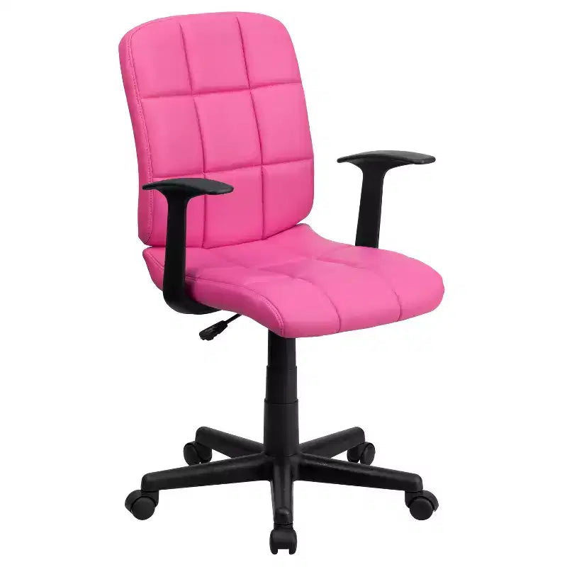 Chaise de bureau pivotante Emma et Oliver en vinyle matelassé mi-hauteur avec accoudoirs