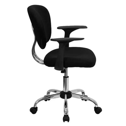 Chaise de bureau Emma and Oliver Mid-Back Mesh rembourrée pivotante avec base et accoudoirs chromés