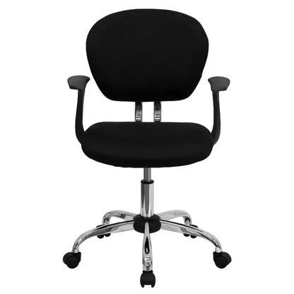 Chaise de bureau Emma and Oliver Mid-Back Mesh rembourrée pivotante avec base et accoudoirs chromés