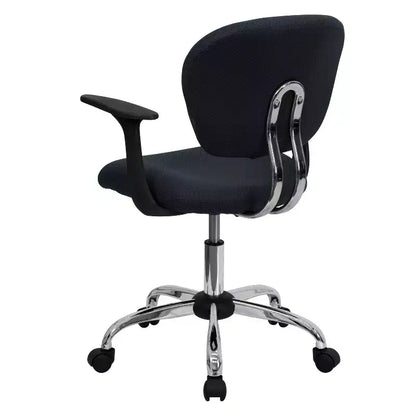 Chaise de bureau Emma and Oliver Mid-Back Mesh rembourrée pivotante avec base et accoudoirs chromés