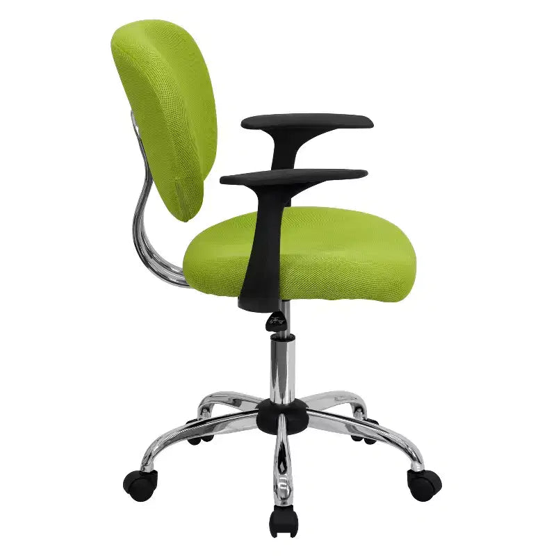 Chaise de bureau Emma and Oliver Mid-Back Mesh rembourrée pivotante avec base et accoudoirs chromés