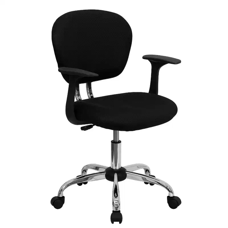 Chaise de bureau Emma and Oliver Mid-Back Mesh rembourrée pivotante avec base et accoudoirs chromés