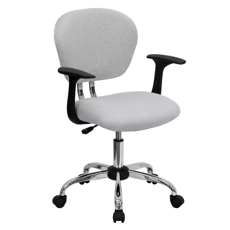 Chaise de bureau Emma and Oliver Mid-Back Mesh rembourrée pivotante avec base et accoudoirs chromés