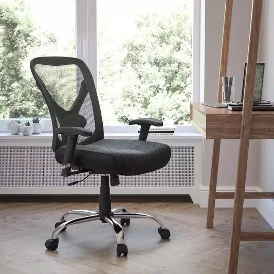 Fauteuil de bureau ergonomique Emma and Oliver 400 lb, dossier en maille noire, grande taille et réglable en hauteur