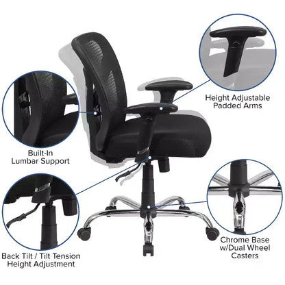 Fauteuil de bureau ergonomique Emma and Oliver 400 lb, dossier en maille noire, grande taille et réglable en hauteur