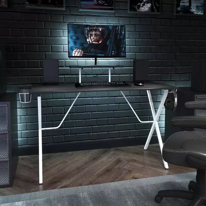 Bureau de gaming Emma et Oliver avec porte-gobelet, support pour casque et support pour écran/smartphone