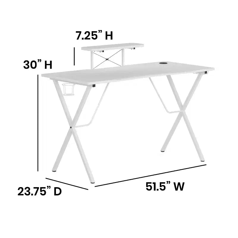 Bureau de gaming Emma et Oliver avec porte-gobelet, support pour casque et support pour écran/smartphone