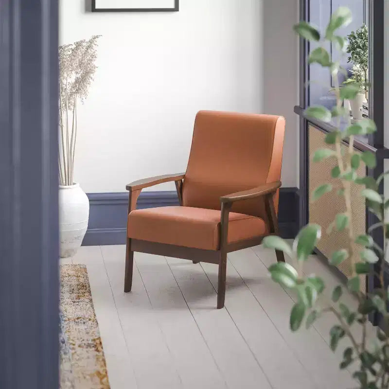 Fauteuil Langston commercial moderne du milieu du siècle de Flash Furniture, rembourré, avec cadre et accoudoirs en bois