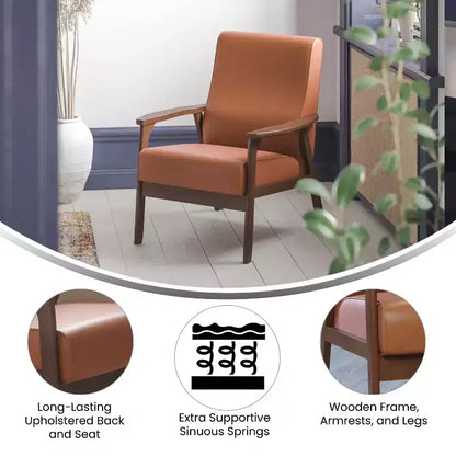 Fauteuil Langston commercial moderne du milieu du siècle de Flash Furniture, rembourré, avec cadre et accoudoirs en bois