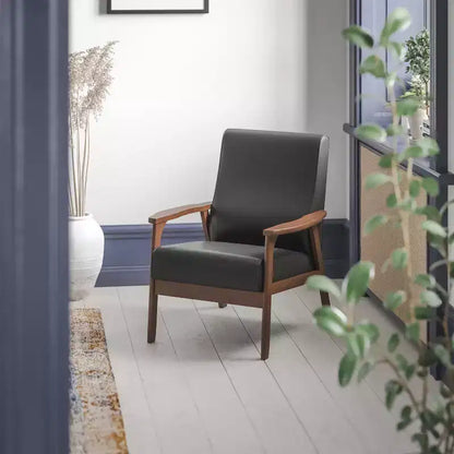 Fauteuil Langston commercial moderne du milieu du siècle de Flash Furniture, rembourré, avec cadre et accoudoirs en bois