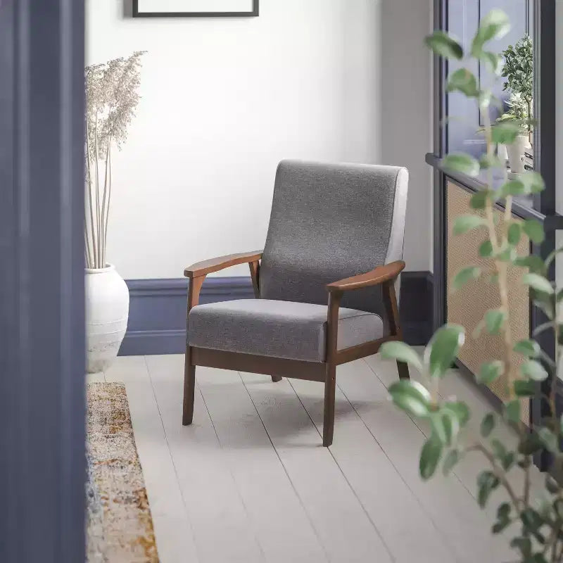 Fauteuil Langston commercial moderne du milieu du siècle de Flash Furniture, rembourré, avec cadre et accoudoirs en bois