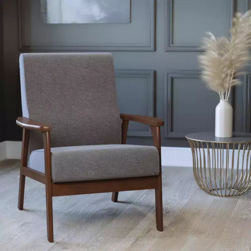 Fauteuil Langston commercial moderne du milieu du siècle de Flash Furniture, rembourré, avec cadre et accoudoirs en bois