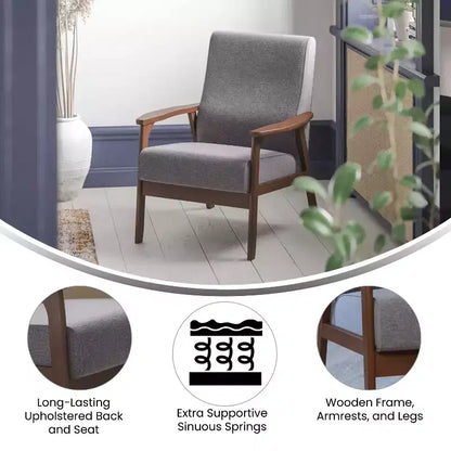 Fauteuil Langston commercial moderne du milieu du siècle de Flash Furniture, rembourré, avec cadre et accoudoirs en bois