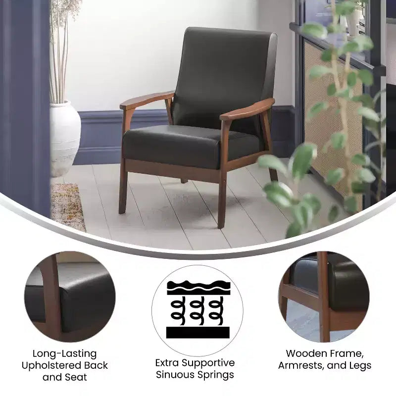 Fauteuil Langston commercial moderne du milieu du siècle de Flash Furniture, rembourré, avec cadre et accoudoirs en bois