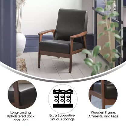 Fauteuil Langston commercial moderne du milieu du siècle de Flash Furniture, rembourré, avec cadre et accoudoirs en bois