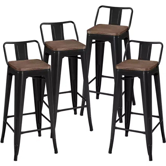 Yaheetech 30 Low Back Metal Counter Height Bar Stools with Wood Seat & Footrest, Set of 4