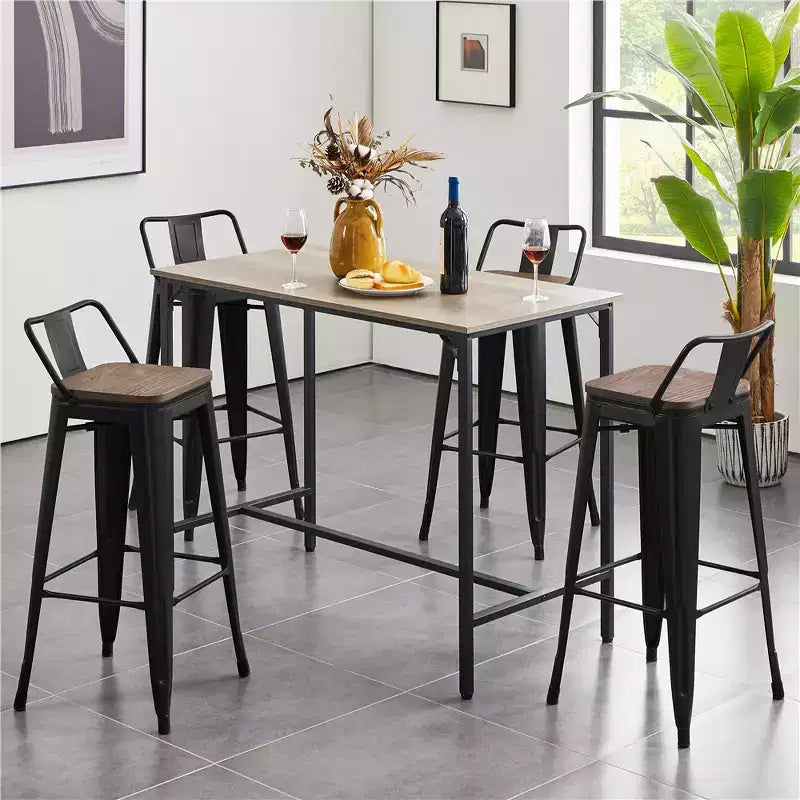 Tabourets de bar Yaheetech 30" en métal à dossier bas avec assise en bois et repose-pieds, lot de 4
