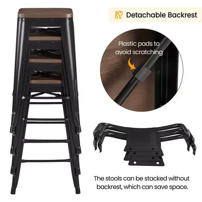 Tabourets de bar Yaheetech 30" en métal à dossier bas avec assise en bois et repose-pieds, lot de 4