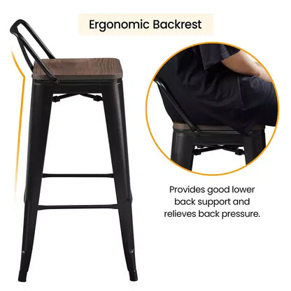 Tabourets de bar Yaheetech 30" en métal à dossier bas avec assise en bois et repose-pieds, lot de 4