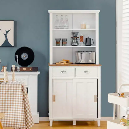 Meuble de Rangement Buffet de Cuisine Autonome Costway avec Huche, Porte Coulissante et Tiroir