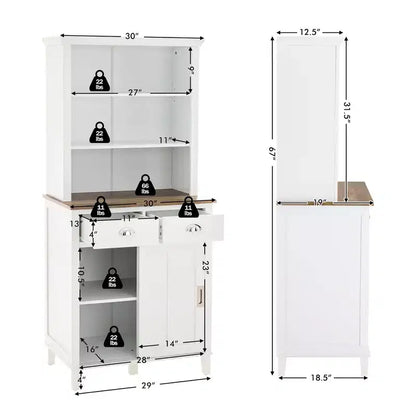 Meuble de Rangement Buffet de Cuisine Autonome Costway avec Huche, Porte Coulissante et Tiroir