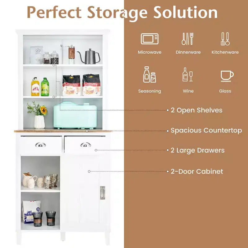 Meuble de Rangement Buffet de Cuisine Autonome Costway avec Huche, Porte Coulissante et Tiroir