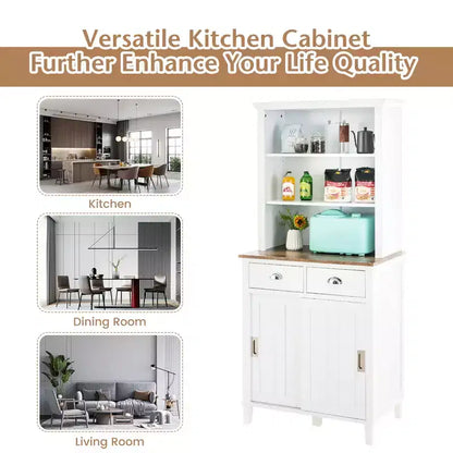 Meuble de Rangement Buffet de Cuisine Autonome Costway avec Huche, Porte Coulissante et Tiroir