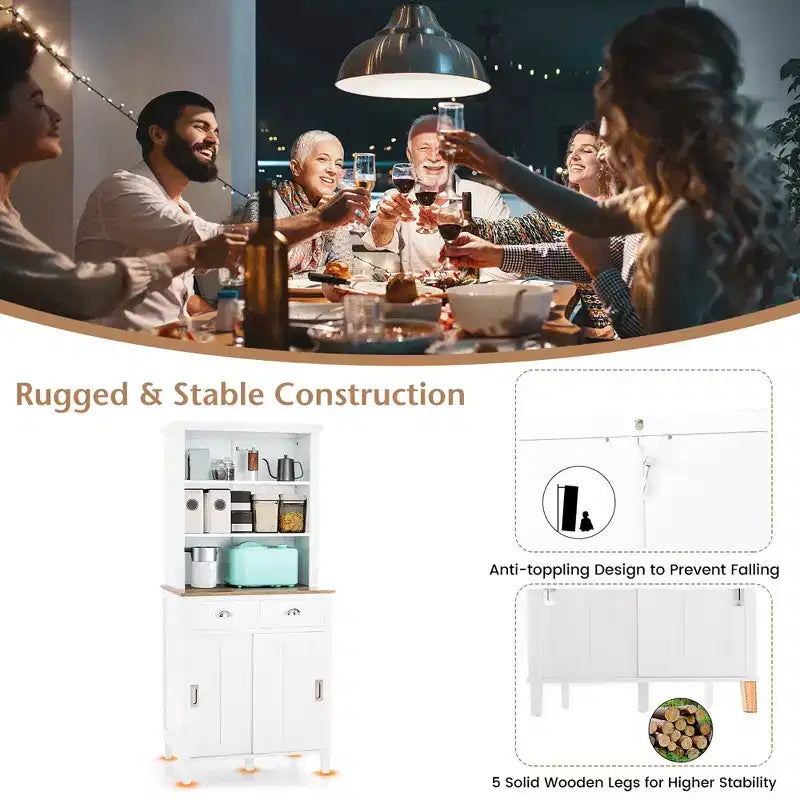 Meuble de Rangement Buffet de Cuisine Autonome Costway avec Huche, Porte Coulissante et Tiroir