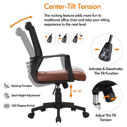 Chaise de Bureau Réglable Yaheetech Chaise d'Ordinateur Mi-Dossier avec Support Lombaire