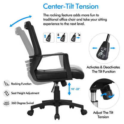Chaise de Bureau Réglable Yaheetech Chaise d'Ordinateur Mi-Dossier avec Support Lombaire