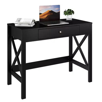 Bureau - Bureau moderne avec pieds en X et tiroirs de rangement - Pour bureau à domicile, chambre, ordinateur ou table d'activités par Lavish Home (Noir)