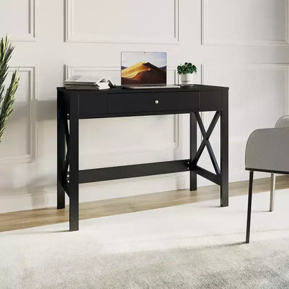 Bureau - Bureau moderne avec pieds en X et tiroirs de rangement - Pour bureau à domicile, chambre, ordinateur ou table d'activités par Lavish Home (Noir)