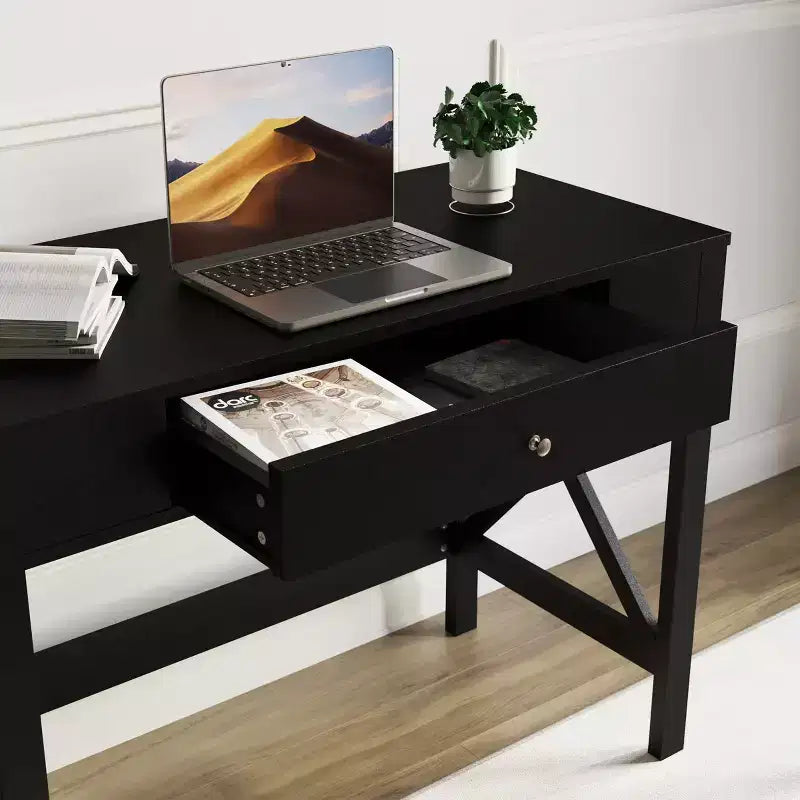 Bureau - Bureau moderne avec pieds en X et tiroirs de rangement - Pour bureau à domicile, chambre, ordinateur ou table d'activités par Lavish Home (Noir)