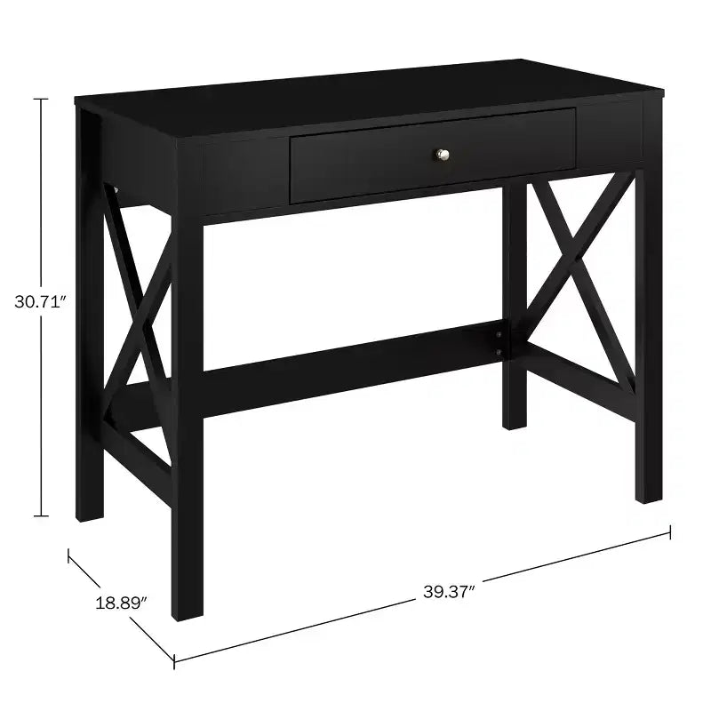 Bureau - Bureau moderne avec pieds en X et tiroirs de rangement - Pour bureau à domicile, chambre, ordinateur ou table d'activités par Lavish Home (Noir)