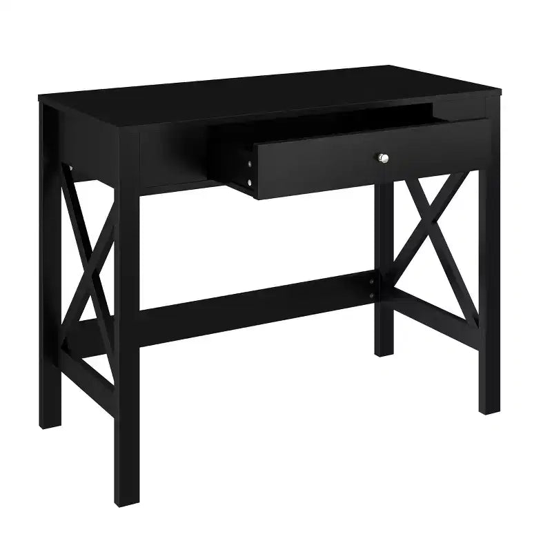 Bureau - Bureau moderne avec pieds en X et tiroirs de rangement - Pour bureau à domicile, chambre, ordinateur ou table d'activités par Lavish Home (Noir)