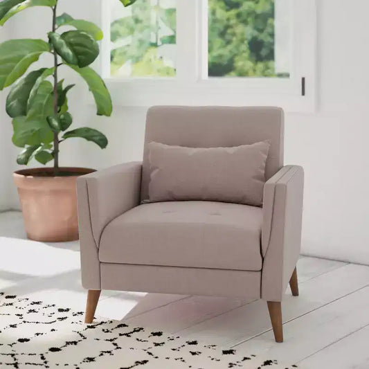 Fauteuil moderne de style Mid-Century rembourré Emma et Oliver avec assise et dossier capitonnés, support à ressorts ensachés et pieds en bois