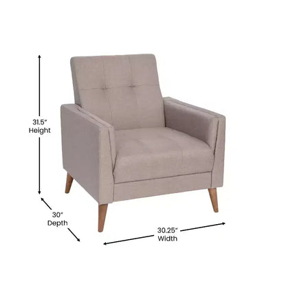 Fauteuil moderne de style Mid-Century rembourré Emma et Oliver avec assise et dossier capitonnés, support à ressorts ensachés et pieds en bois
