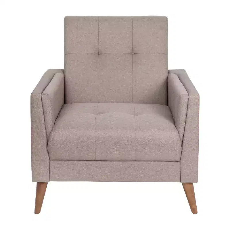 Fauteuil moderne de style Mid-Century rembourré Emma et Oliver avec assise et dossier capitonnés, support à ressorts ensachés et pieds en bois