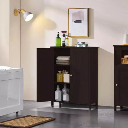 Meuble de salle de bain autoportant Yaheetech, Armoire de cuisine à double porte avec étagères réglables