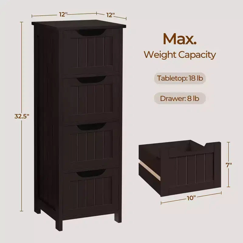 Meuble de salle de bain en bois Yaheetech, organiseur de rangement avec 4 tiroirs