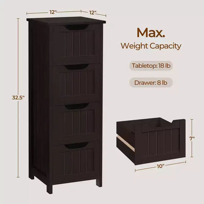 Meuble de salle de bain en bois Yaheetech, organiseur de rangement avec 4 tiroirs