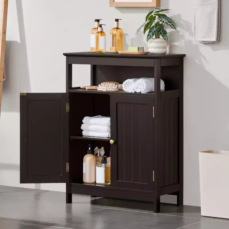 Meuble de salle de bain en bois Yaheetech avec étagères réglables
